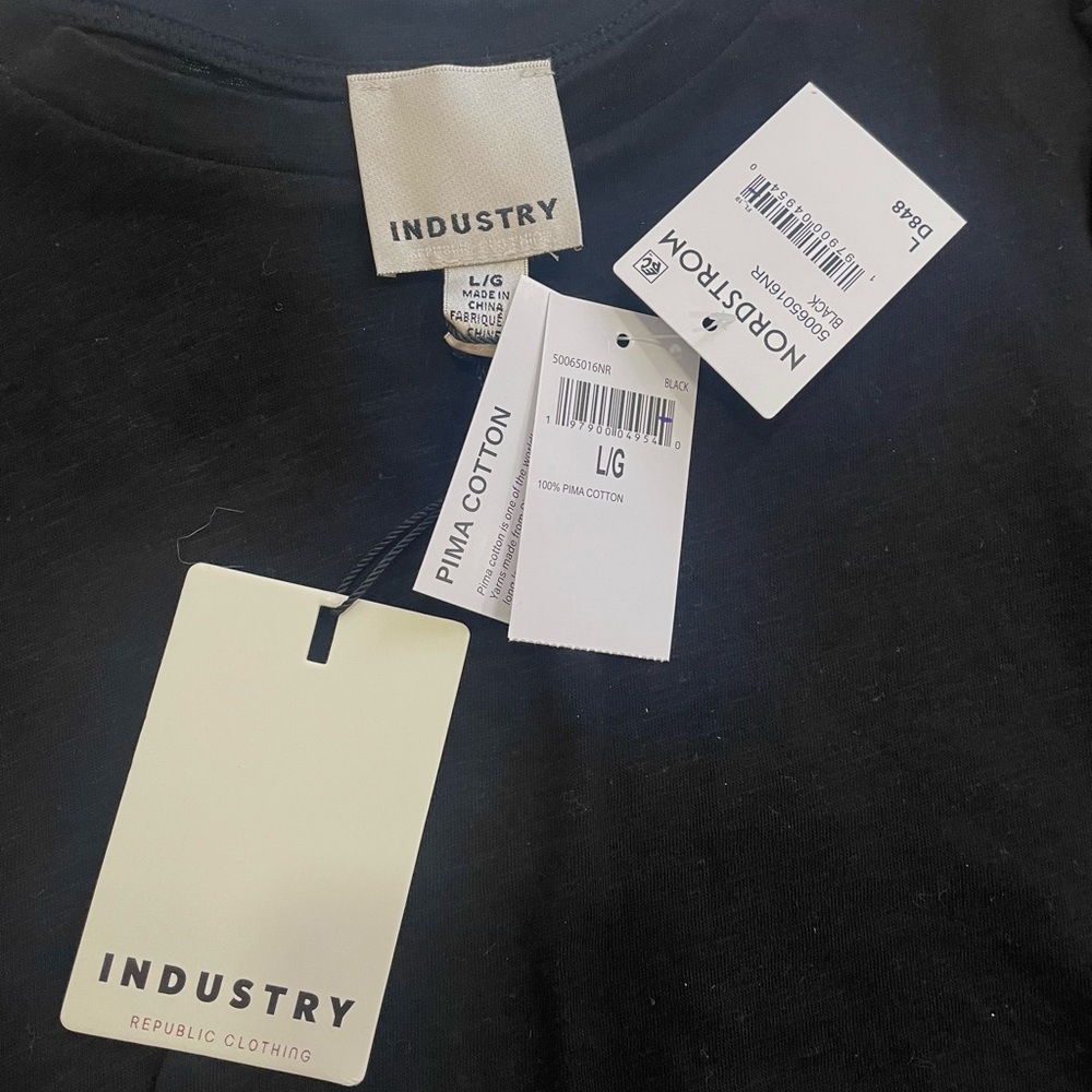 Industry Black Ruffle Short Sleeve Women's Tee size Large New With Tags - Picture 3 of 4